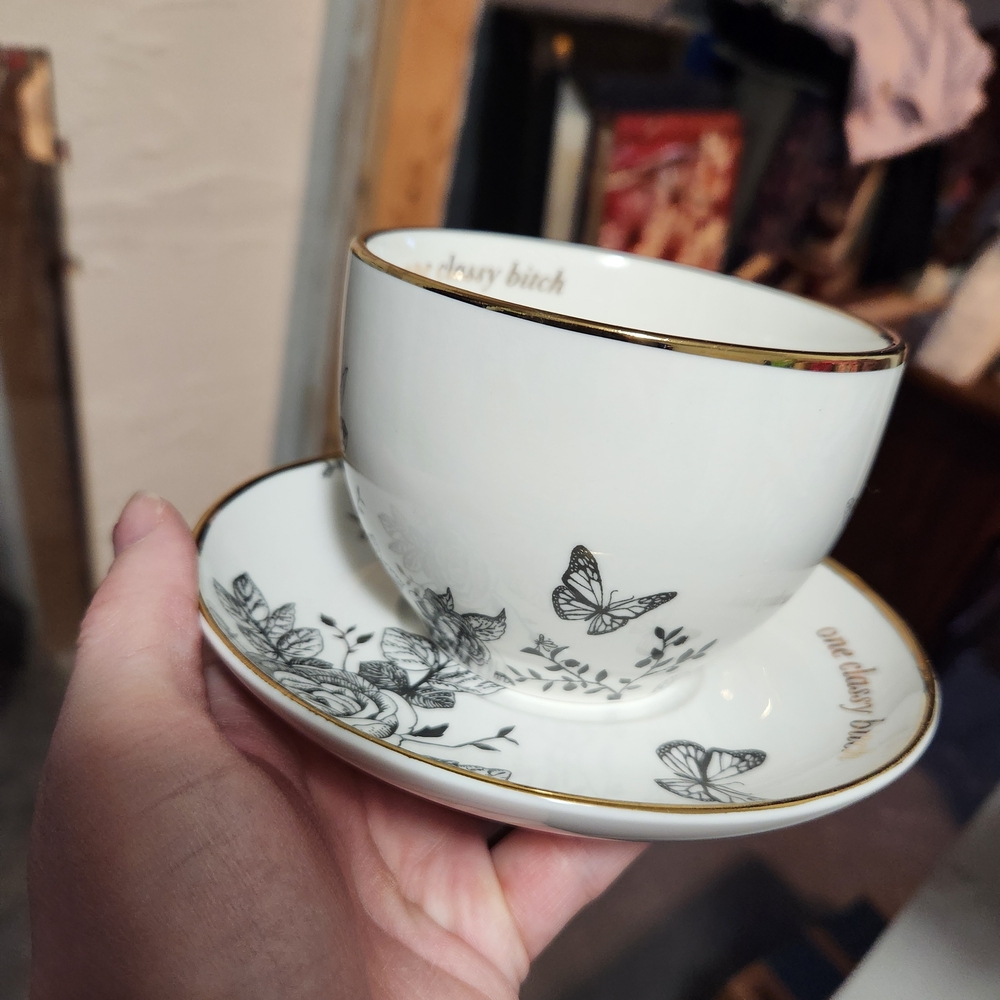 Icing White and Gold Butterfly Tea Cup and Saucer Set